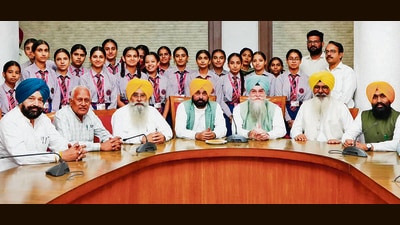 Punjab chief minister Bhagwant Mann during his interaction with schoolchildren on Thursday. (@BhagwantMann X) Punjab chief minister Bhagwant Mann during his interaction with schoolchildren on Thursday. (@BhagwantMann X)