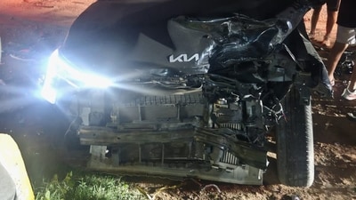The Kia Sonet involved in the accident. (Hindustan Times)