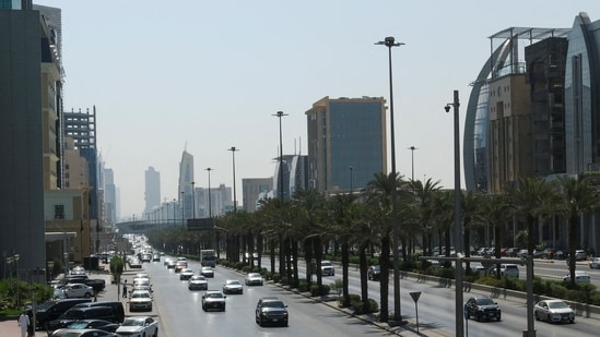 Vehicles travel along a road in Riyadh, Saudi Arabia, October 22, 2026.