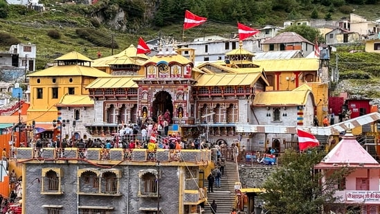 People visit the Badrinath Temple amid the ongoing 'Char Dham Yatra' in Chamoli district. (PTI)