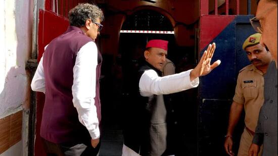 SP chief Akhilesh Yadav outside Rampur district jail on Thursday. (Sourced)