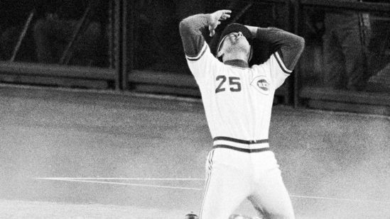 Cincinnati Reds Todd Benzinger reacts after being called out at third base attempting to advance on a bunt by Reds' Ron Oester in the ninth of a National League Championship Series baseball game against the Pittsburgh Pirates, Oct. 5, 1990.(AP Photo/Ed Reinke)