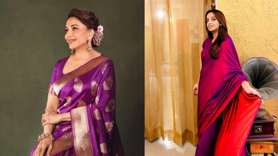 Madhuri Dixit’s purple saree has me rethinking festive styling (Instagram)