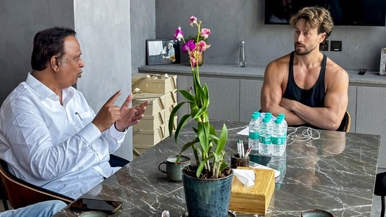 Maharashtra Minister Ashish Shelar meets Bollywood actor Tiger Shroff and inquires about his wellbeing, in Mumbai.