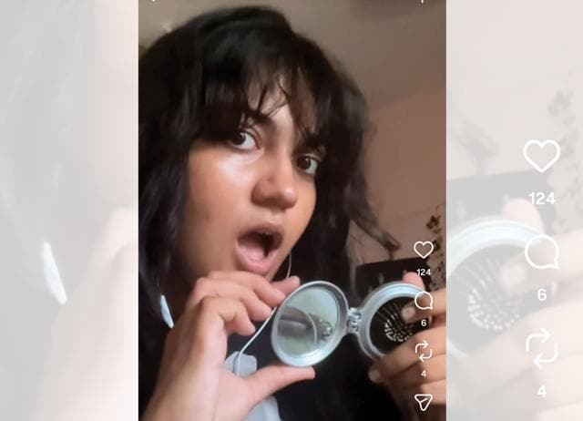 Anjali Johan’s cyberdeck is an old smartwatch, inside a compact that plays music. (INSTAGRAM/ @Pink.Progress.AJ) Anjali Johan’s cyberdeck is an old smartwatch, inside a compact that plays music. (INSTAGRAM/ @Pink.Progress.AJ)