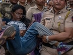 Students and parents from various student organisations gather outside the IIT Bombay gate in Powai, Mumbai, to protest in support of Sahil Wakhode after police arrested protesters in Mumbai.(Satish Bate/ HT Photo)