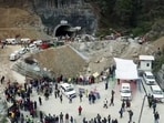Ambulances stand outside the Silkyara tunnel on 28 November 2023, the last day of the rescue operation. (ANI)
