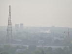 An aerial view of New Delhi Railway Station shrouded in haze amid rising pollution levels in New Delhi on Thursday. (RAJ K RAJ /HT PHOTO)