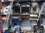 Mumbai, India. Oct 22, 2026 - A fire broke out at an imitation jewellery shop building in Third Bhoiwada, Bhuleshwar, in South Mumbai on Thursday, October 22. Mumbai, India. Oct 22, 2026. (Photo by Raju Shinde/HT Photo) (Raju Shinde)