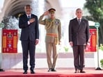 Maldives' President Mohamed Muizzu attending a ceremony along with Pakistan's Prime Minister Shehbaz Sharif upon his arrival at the Prime Minister's House in Islamabad.