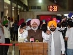 Punjab finance minister Harpal Cheema interacting with the media on second day of the assembly session in Chandigarh on Friday. (Ravi Kumar/HT)