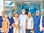 Tanmay Shinde (fifth from left), along with his parents and the doctors who performed the transplant surgery at the Bai Jerbai Wadia Hospital for Children in Parel.