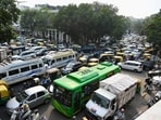 Traffic moves through Connaught Place as security was tightened.