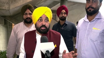 AAP earlier alleged that Punjab Chief Minister Bhagwant Mann (in picture) was detained at the Delhi airport and fined ₹50,000. (ANI Video Grab)