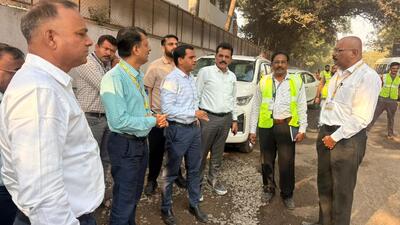 Aniruddha Pawaskar, chief engineer, civic road department (in blue shirt) inspected the cycling routes over the past two days (HT)