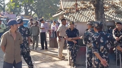 Siang Superintendent of Police Kamdam Sikhom said around 150 to 200 protesters from Upper Siang district, particularly Geku and Komkar, arrived at Dite-Dime in Siang district around 7 am and attempted to enter the district. (ANI)
