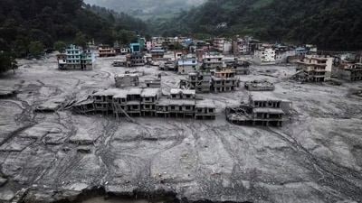 A drone view shows houses covered in mud after the flash floods and mudslide in Nepal on August 29, 2026. (REUTERS File)