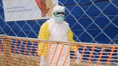 A healthcare worker walks through a treatment center for Ebola patients in Beni, North Kivu province, eastern Congo, Wednesday, Oct. 7, 2026. (AP Photo/Sebastien Kitsa Musayi) (AP Photo/Sebastien Kitsa Musayi) A healthcare worker walks through a treatment center for Ebola patients in Beni, North Kivu province, eastern Congo, Wednesday, Oct. 7, 2026. (AP Photo/Sebastien Kitsa Musayi) (AP Photo/Sebastien Kitsa Musayi)