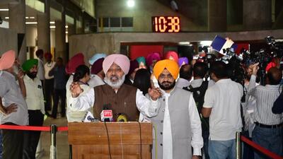 Punjab finance minister Harpal Cheema interacting with the media on second day of the assembly session in Chandigarh on Friday. (Ravi Kumar/HT) Punjab finance minister Harpal Cheema interacting with the media on second day of the assembly session in Chandigarh on Friday. (Ravi Kumar/HT)