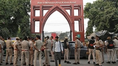 The university, however, said the construction was part of restoration work and unrelated to the protest. (HT Archive) The university, however, said the construction was part of restoration work and unrelated to the protest. (HT Archive)
