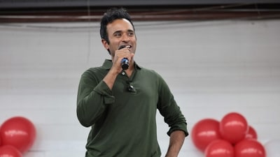 Ohio Republican gubernatorial candidate Vivek Ramaswamy speaks during the Darke County Republican Party Hog Roast on October 18, 2026 in Greenville, Ohio. (Getty Images via AFP)