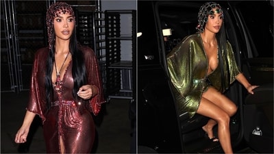 Kim Kardashian brought archival couture to her 46th birthday, wearing two dramatic Paco Rabanne dresses from the 1995 collection. (Instagram/@rabanne) Kim Kardashian brought archival couture to her 46th birthday, wearing two dramatic Paco Rabanne dresses from the 1995 collection. (Instagram/@rabanne)