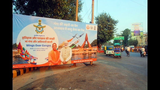 A banner put up on the Kazzakpura and Varanasi City Railway Station route ahead of Prime Minister Narendra Modi's visit, in Varanasi on Friday. (Rajesh Kumar)