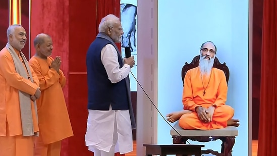 Prime Minister Narendra Modi and others during the inauguration of 'Chinmaya Amrit Mahotsav Global Sammelan ' in New Delhi. (YouTube/ @NarendraModi)