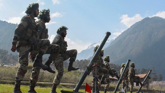 A file photo shows the Indian army personnel carring out drills at Kibithu close to the Line of Actual Control (LAC) in Anjaw district of Arunachal Pradesh on Thursday.