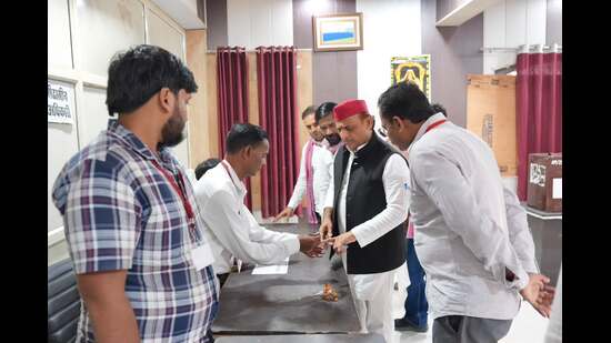 SP national president Akhilesh Yadav casting his vote for the MLC polls in Saifai on October 23. (Sourced)
