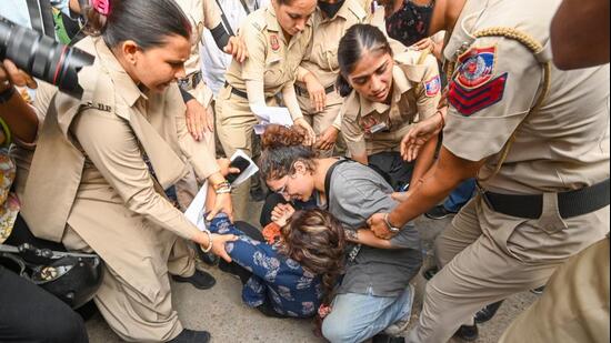 The detained protesters were released after an hour, police said. (Raj K Raj/ HT Photo)