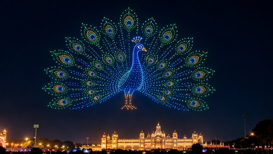 Mysuru’s record-setting drone display features India’s national bird. (Representational image generated using AI)