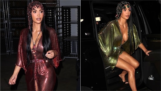 Kim Kardashian brought archival couture to her 46th birthday, wearing two dramatic Paco Rabanne dresses from the 1995 collection.