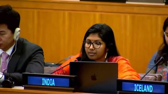 Indian diplomat Bhavika Mangalanandan at the UN. (X/@MattooShashank)