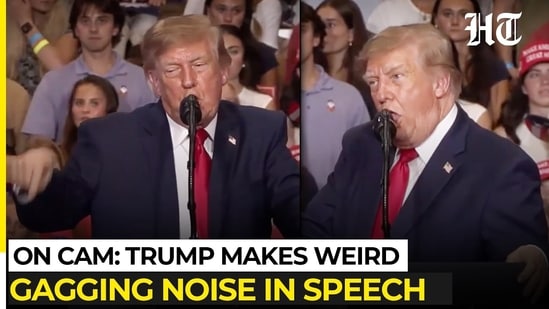 On cam: Trump makes weird, gagging noise in speech, then says ‘pew, pow’