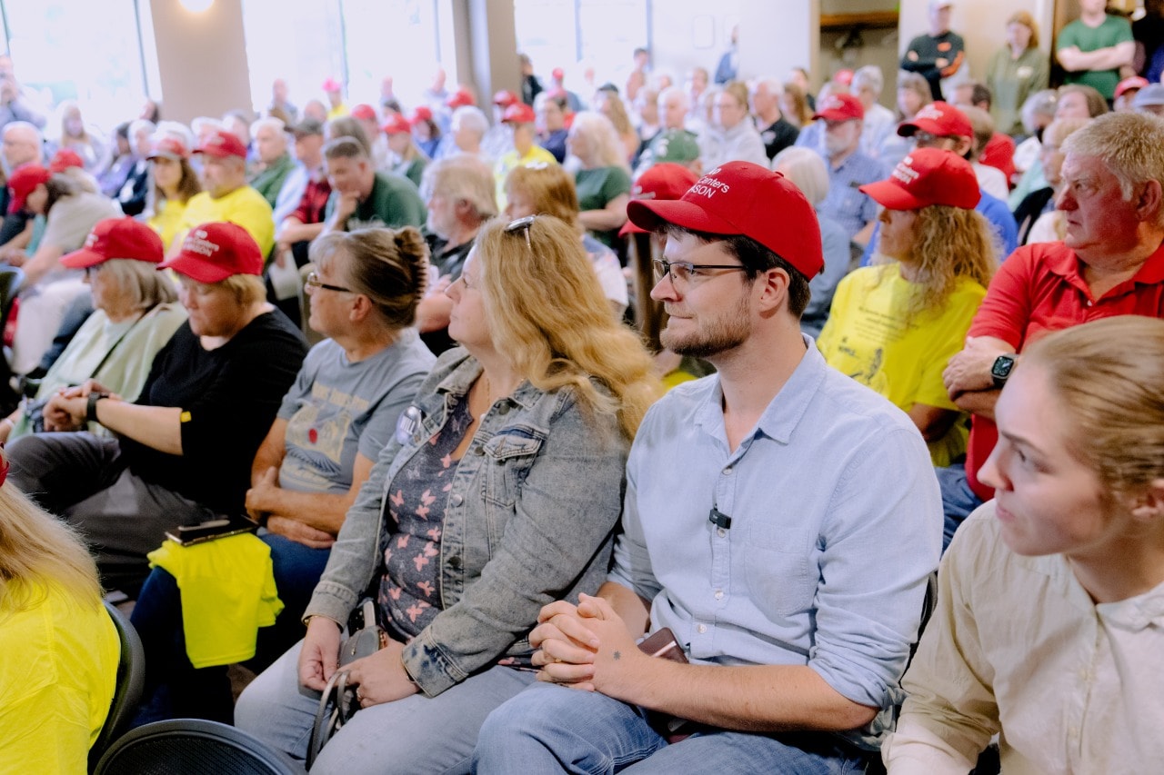 Lawrence looks on during a data center town hall in Mason, Mich. Lawrence looks on during a data center town hall in Mason, Mich.