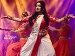 Actor Rituparna Sengupta performing during the Kali Bari Temple foundation day event held in Lucknow recently(Photo: HT)