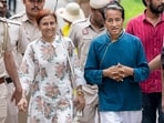 Activist Sonam Wangchuk, with his wife, Gitanjali J Angmo, visits Rajghat in New Delhi to pay tribute to Mahatma Gandhi.