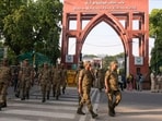 Security personnel keep vigil as students of Jamia Millia Islamia amid the ongoing protests at the university. 