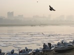 Gram it: A view of a thick layer of toxic foam covering the Yamuna river surface amid haze on Saturday. Delhi’s air quality improved slightly to the ‘moderate’ category, with the AQI hovering around 185.(Photo: Salman Ali/PTI)