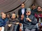 Jammu and Kashmir National Conference supremo Farooq Abdullah chairs the workers' convention, in Baramulla district.
