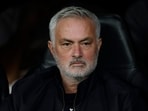 Real Madrid coach Jose Mourinho looks on