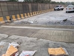 The shuttering work and repair of cracked patches have nearly been completed, the drying and curing of the newly placed concrete is underway. (HT Photo)