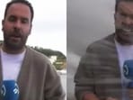 A powerful wave hits a reporter covering rough seas in Spain’s Basque Country.