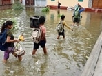 Waterlogging in the Karela Bagh area of Prayagraj, recently (HT File Photo)