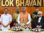 Om Prakash Mathur takes oath as Keralam Governor in the presence of Keralam High Court Chief Justice Soumen Sen and Chief Minister V D Satheesan, in Thiruvananthapuram, Friday, Oct. 23, 2026.
