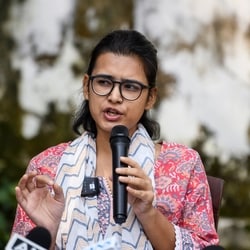 New Delhi, Oct 24 (ANI): All India Students' Association (AISA) National President Neha Bora addresses a press conference at the CPI(ML) Liberation Parliamentary Office, in New Delhi on Thursday. (ANI Photo/Amit)