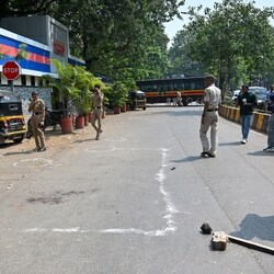 File photo of Mumbai Police at the firing site after three people fired on Bollywood actor Tiger Shroff on Oct. 18. 