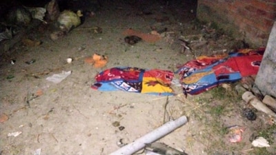A view of the site following a blast at a firecracker manufacturing unit in Siwan, Bihar. (HT Photo)