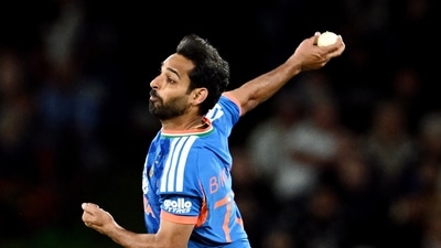 Bhuvneshwar Kumar had another poor day in the office, giving away 50 runs in his quota of four overs. He only scalped one wicket, sending Daryl Mitchell back into the hut. (ANI Pic Service) Bhuvneshwar Kumar had another poor day in the office, giving away 50 runs in his quota of four overs. He only scalped one wicket, sending Daryl Mitchell back into the hut. (ANI Pic Service)